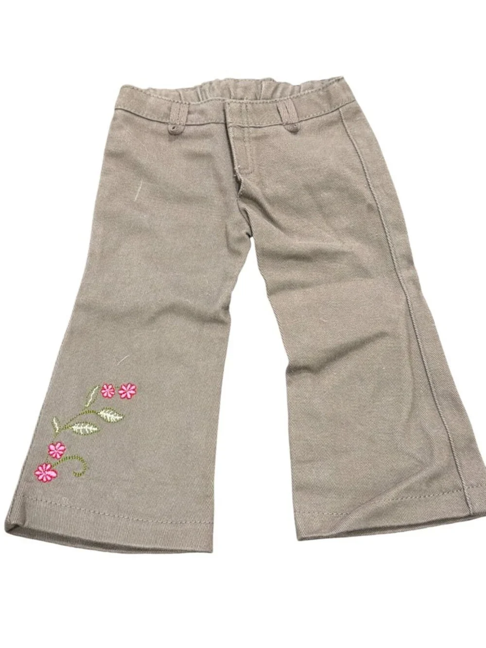 American Girl Doll Photographer Khaki Pants With Pink Embroidered Flowers